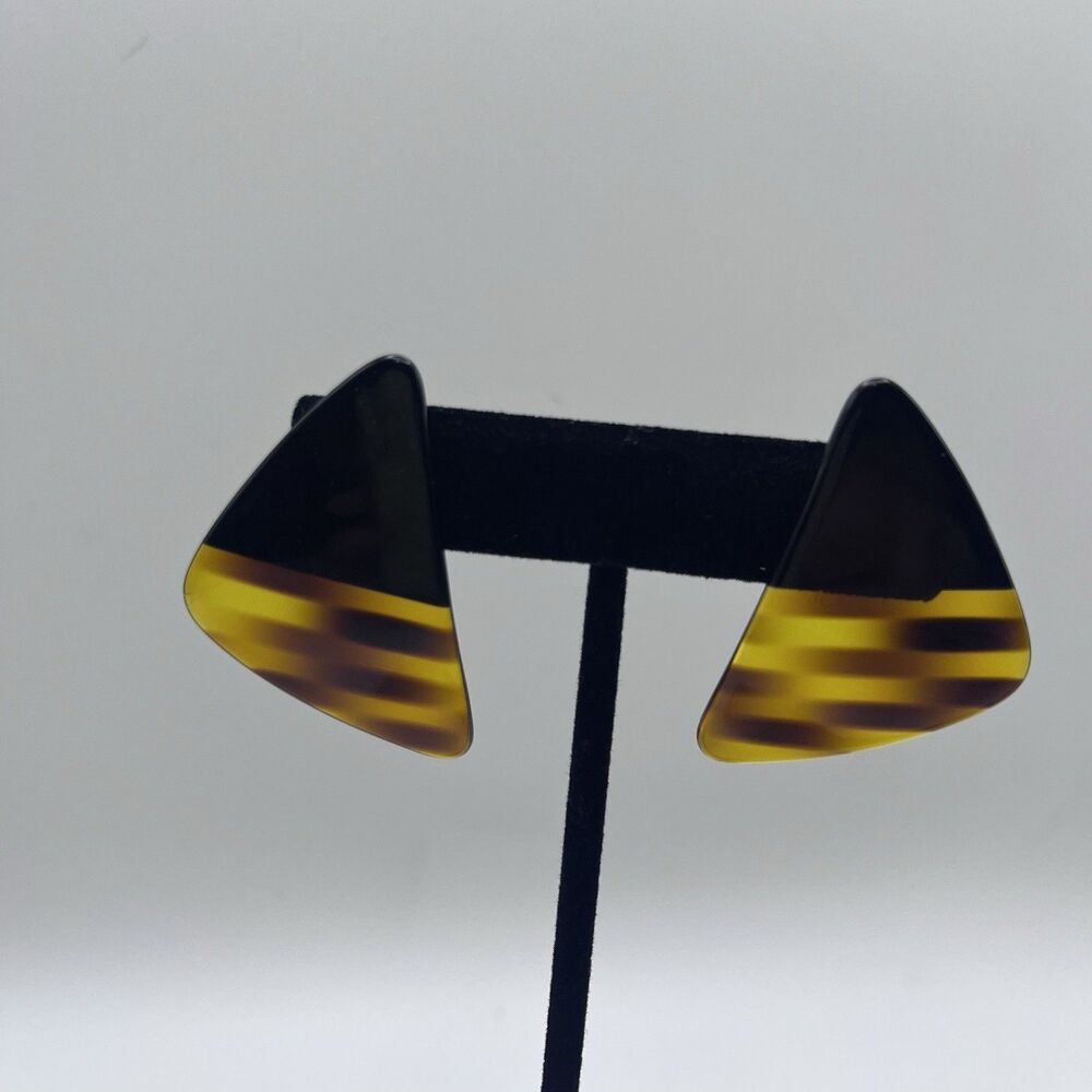 1.25" Retro Clear Acrylic Black Amber Stripes Post Earrings vintage costume READ